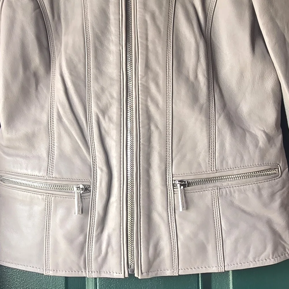 Michael Kors Leather Jacket Light Pearl Gray Glove Soft XS $450